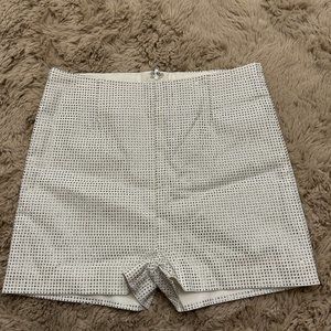 High-waist White Shorts w/ Silver Rhinestones | Size M